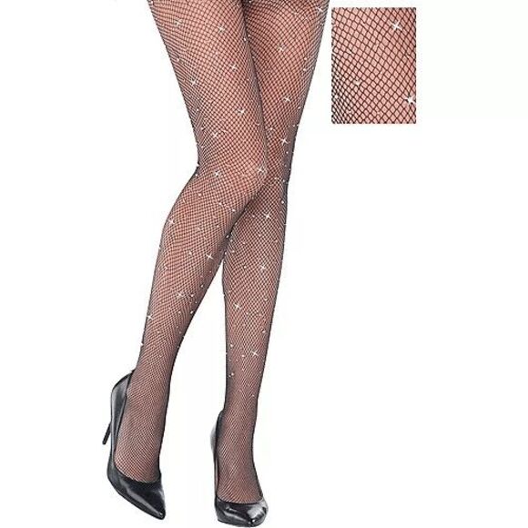 Rhinestone Fishnet Sexy Sparkly Shiny Party Stretchy Mesh Stockings Tights NEW - Picture 11 of 14
